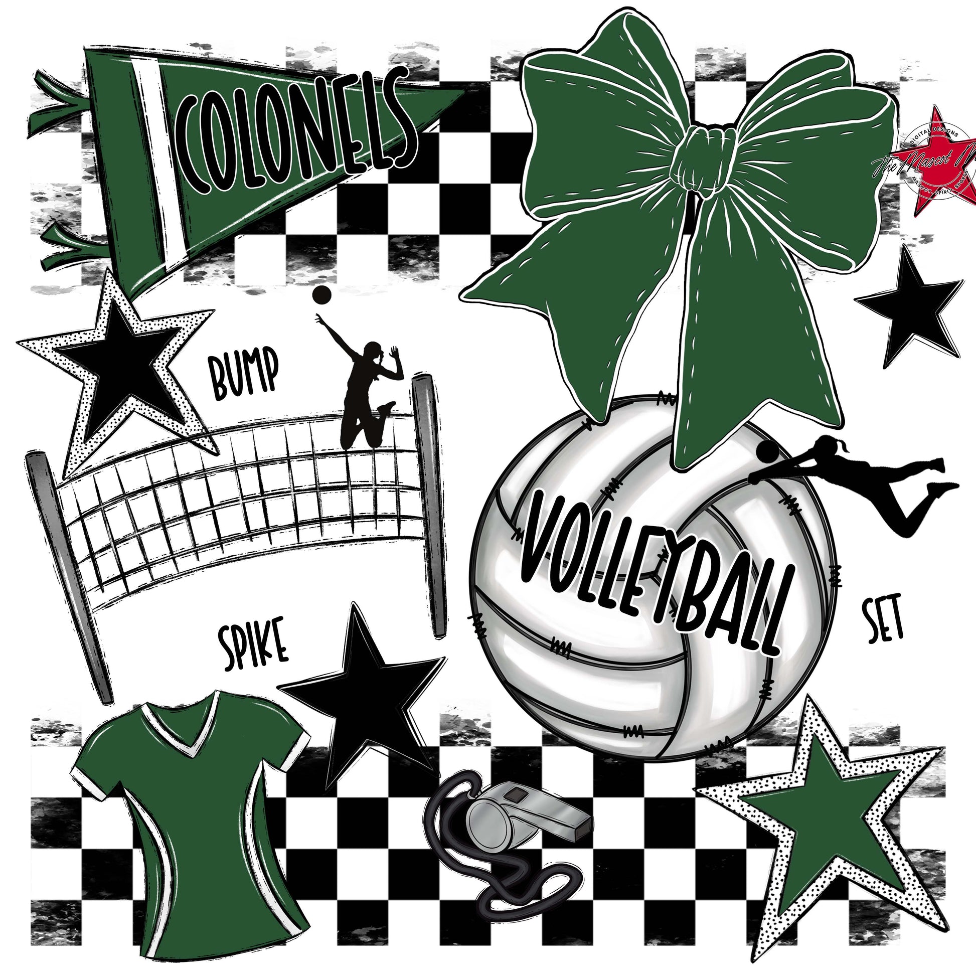 Colonels Volleyball Checkers Design-Green