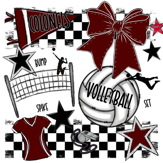 Colonels Volleyball Checkers Design-Maroon