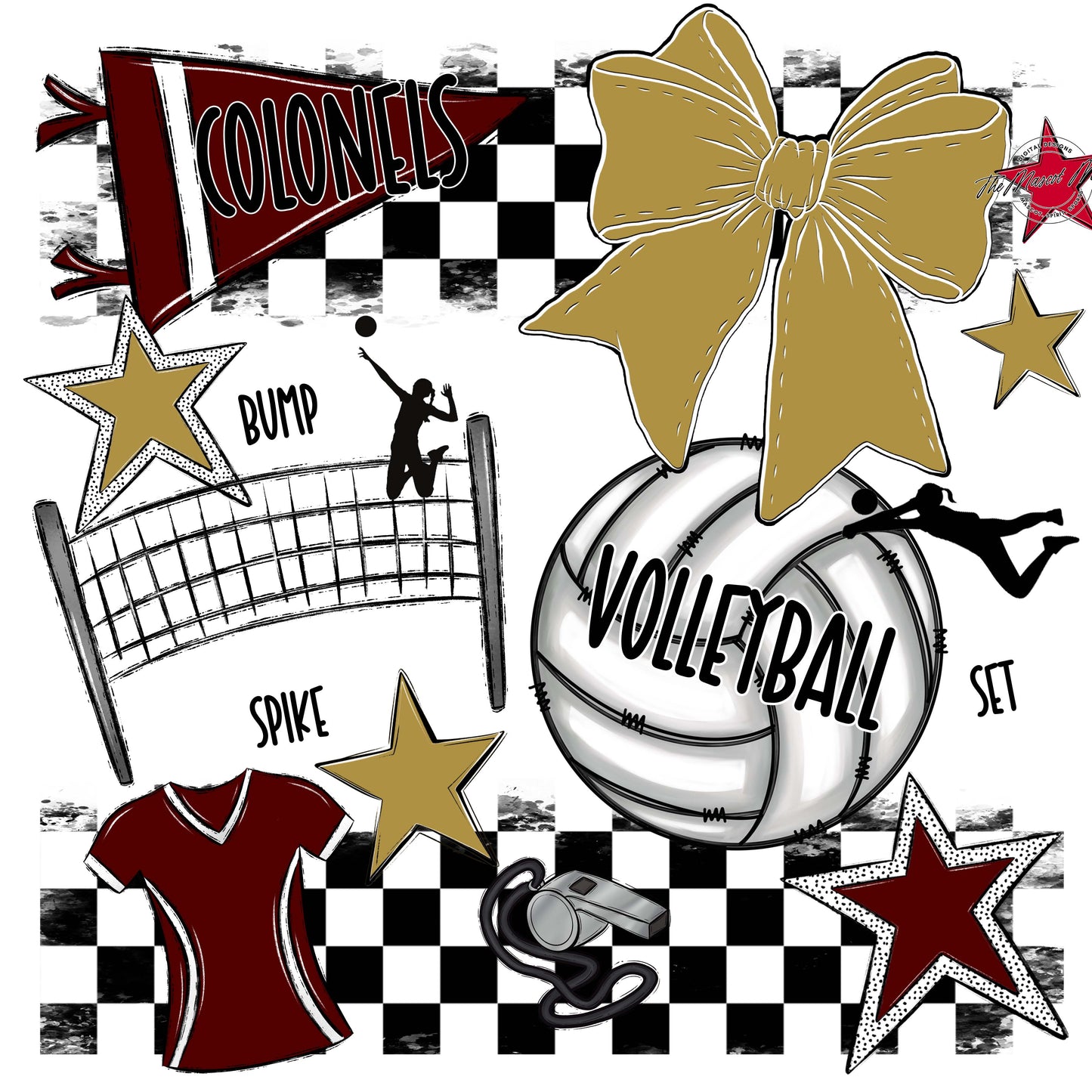 Colonels Volleyball Checkers Design-Maroon & Gold