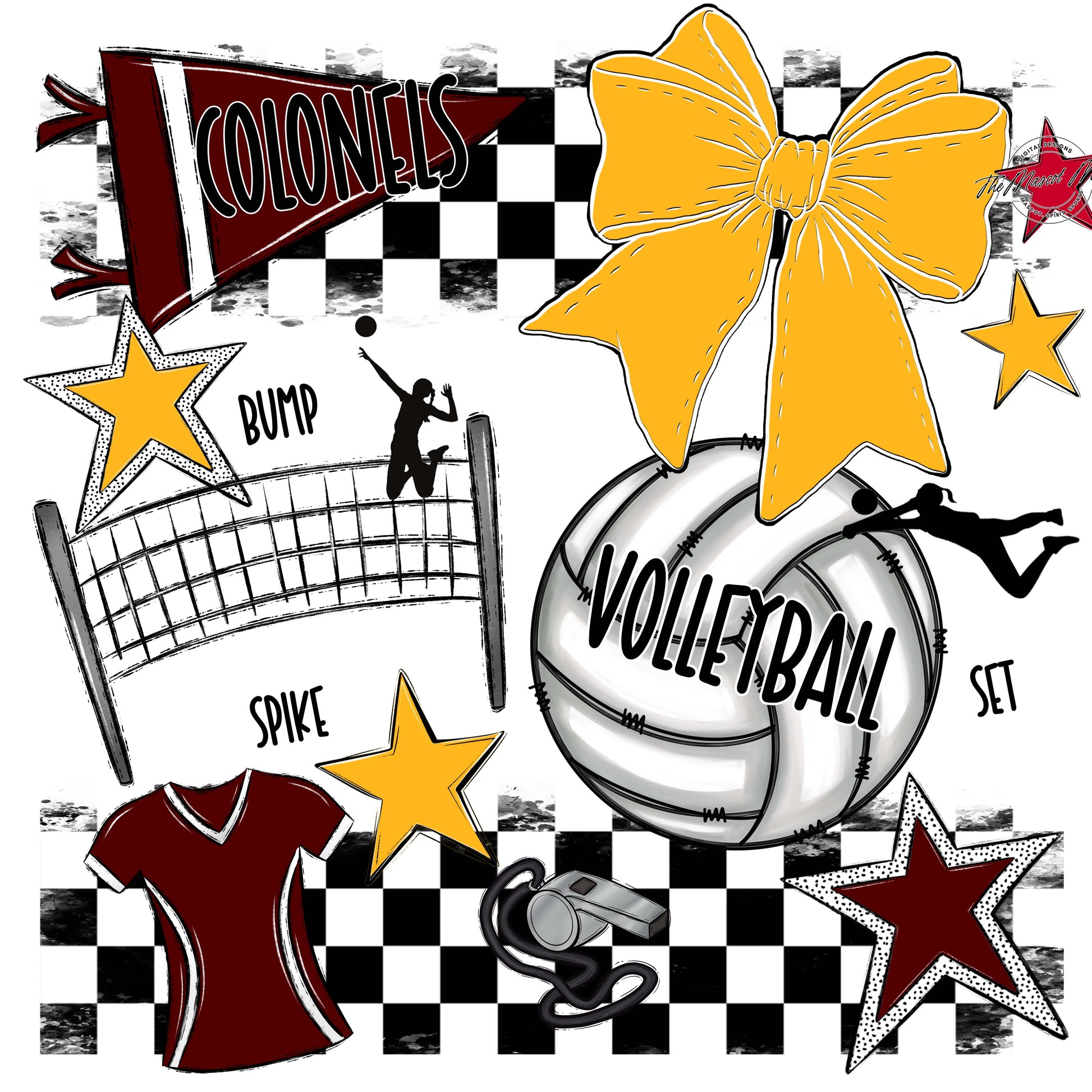 Colonels Volleyball Checkers Design-Maroon & Yellow