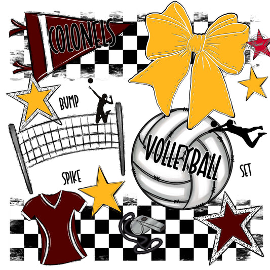 Colonels Volleyball Checkers Design-Maroon & Yellow