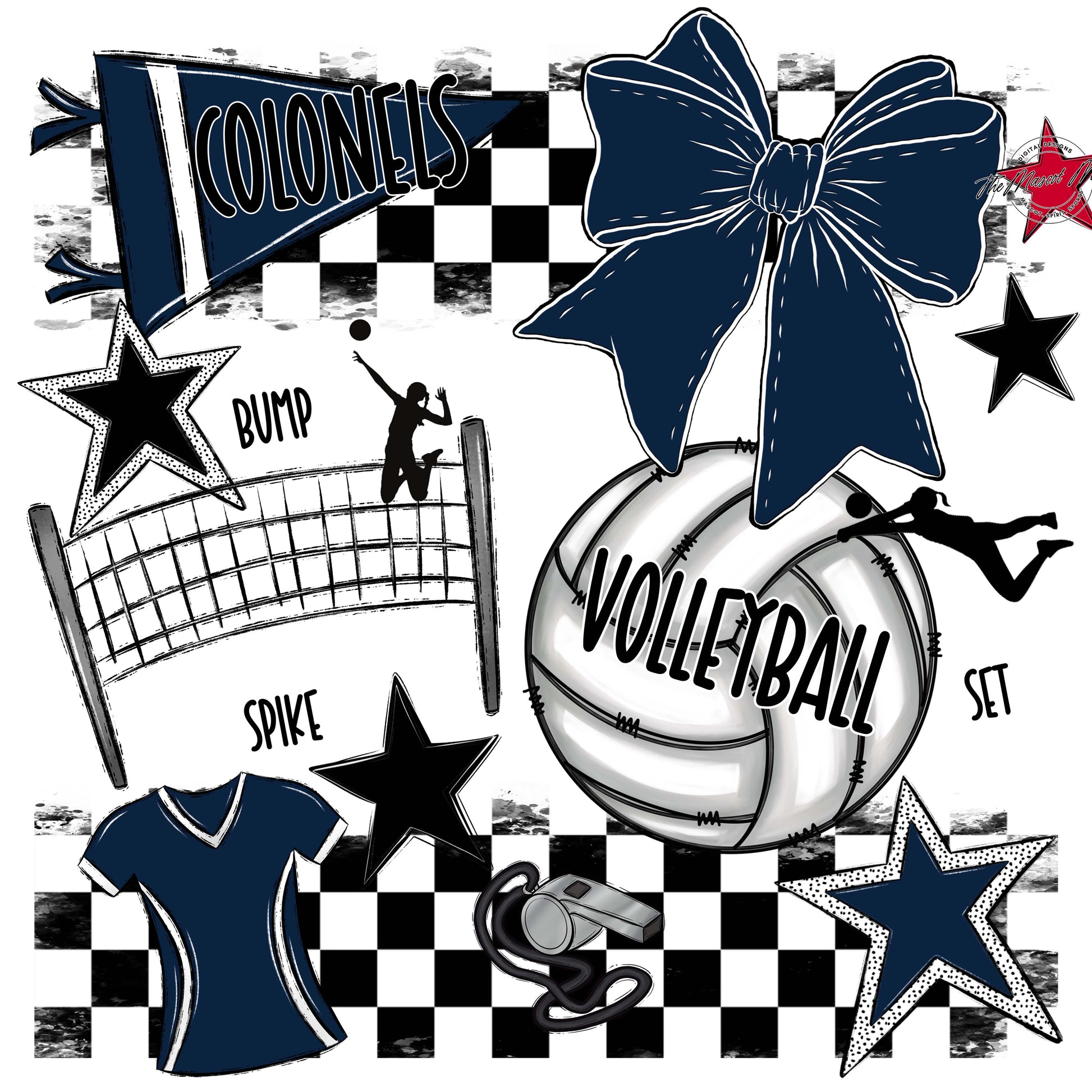 Colonels Volleyball Checkers Design-Navy
