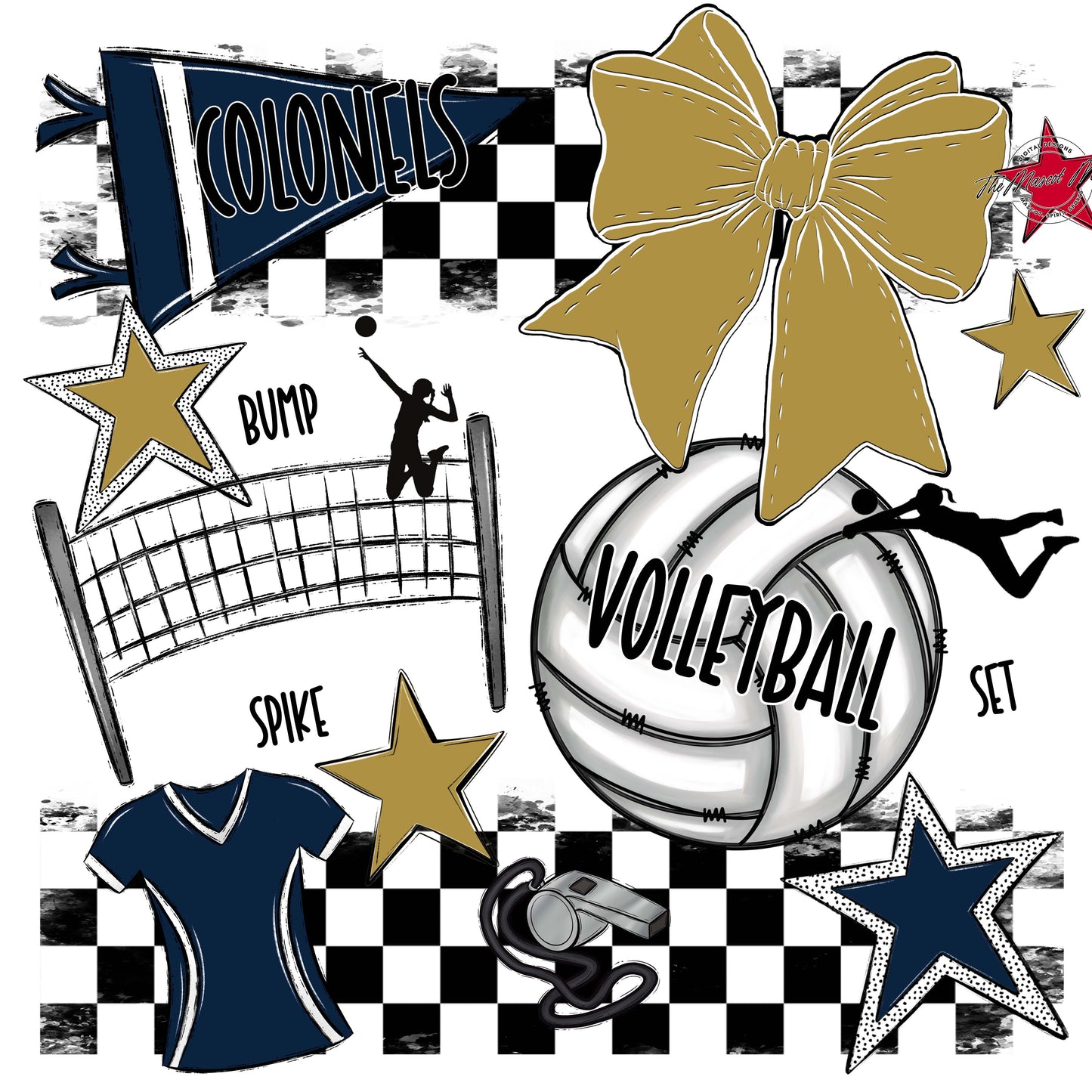 Colonels Volleyball Checkers Design-Navy & Gold
