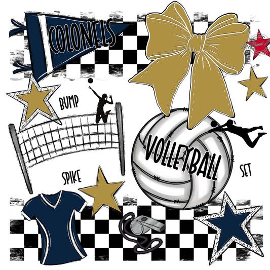 Colonels Volleyball Checkers Design-Navy & Gold