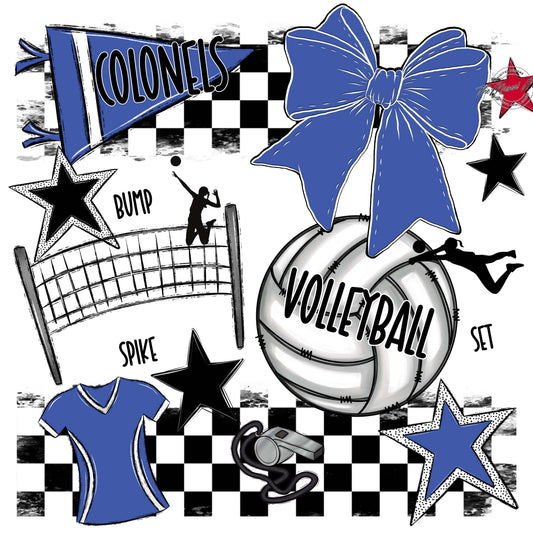 Colonels Volleyball Checkers Design-Off Blue