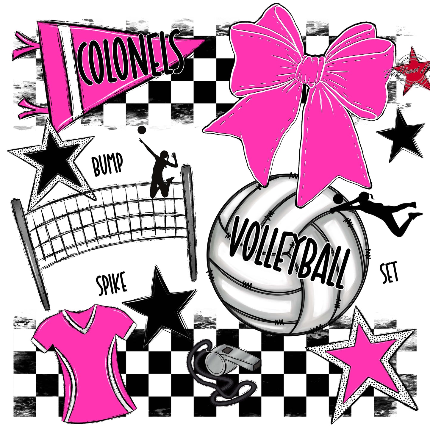 Colonels Volleyball Checkers Design-Pink