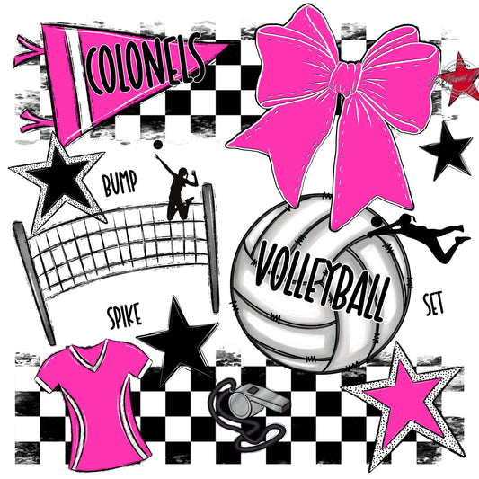 Colonels Volleyball Checkers Design-Pink