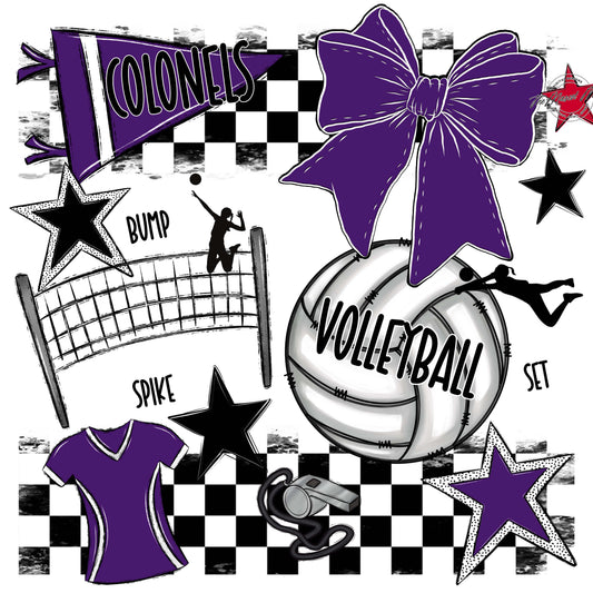 Colonels Volleyball Checkers Design-Purple