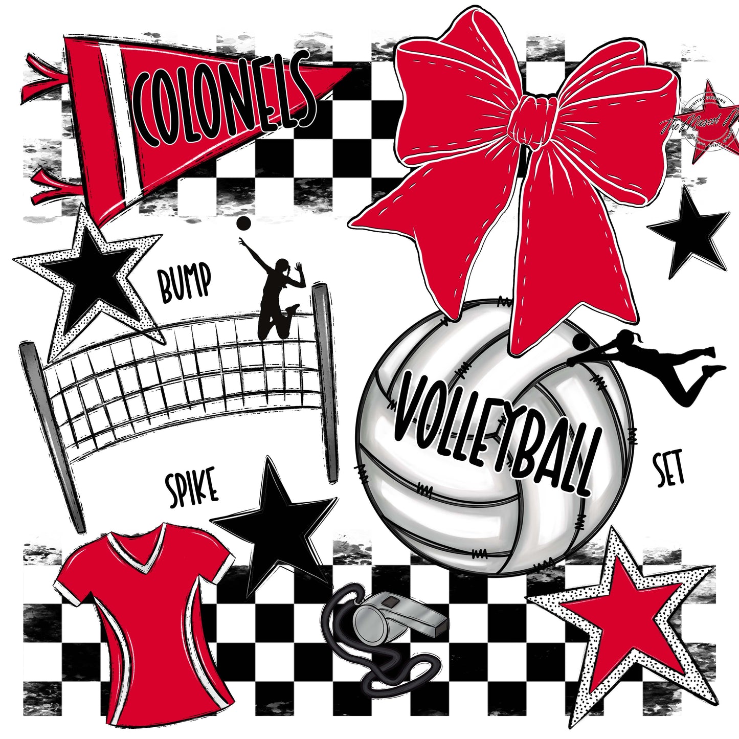 Colonels Volleyball Checkers Design-Red