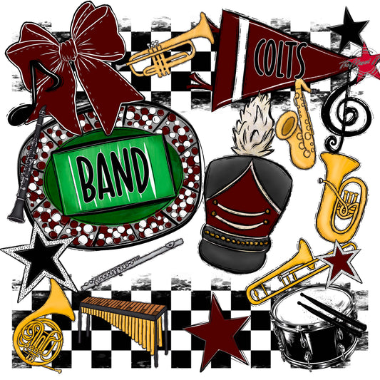 Colts Band Checkers Design-Maroon