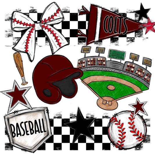 Colts Baseball Checkers Design-Maroon