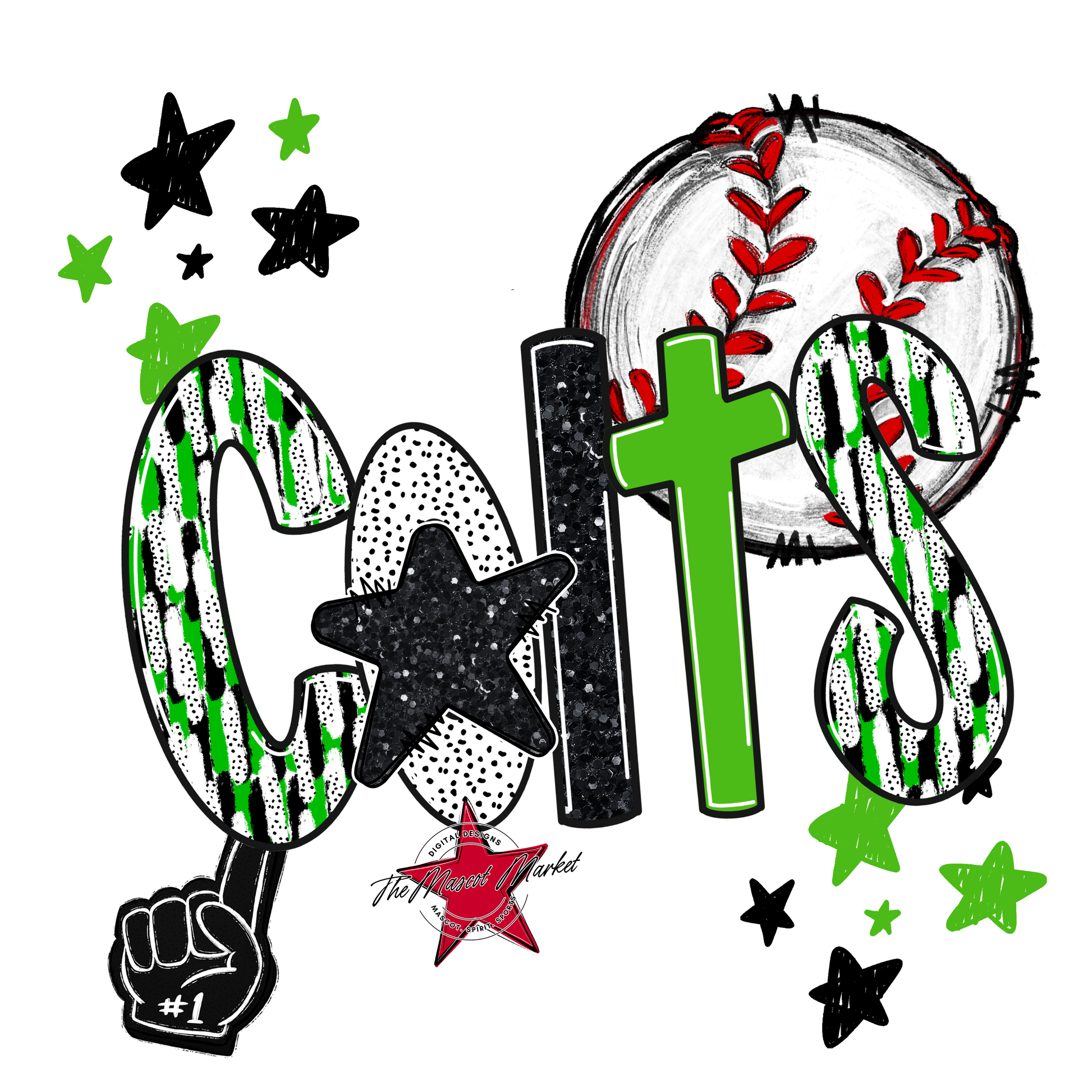 Colts Baseball Scrape-Bright Green