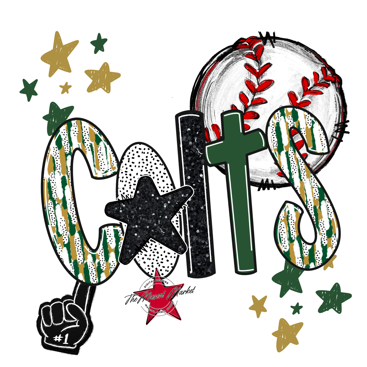 Colts Baseball Scrape-Green-Gold
