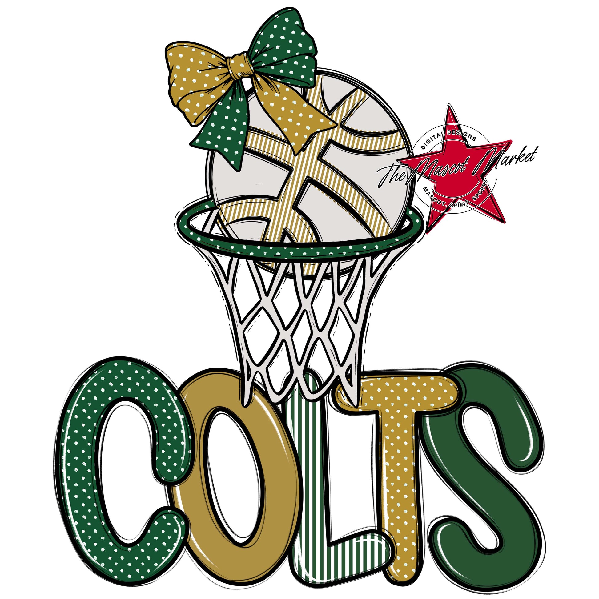 Colts Basketball Spirit Design-Green & Gold
