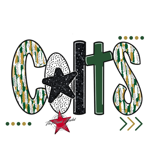 Colts Brushstroke Alpha w Arrows-Green-Gold