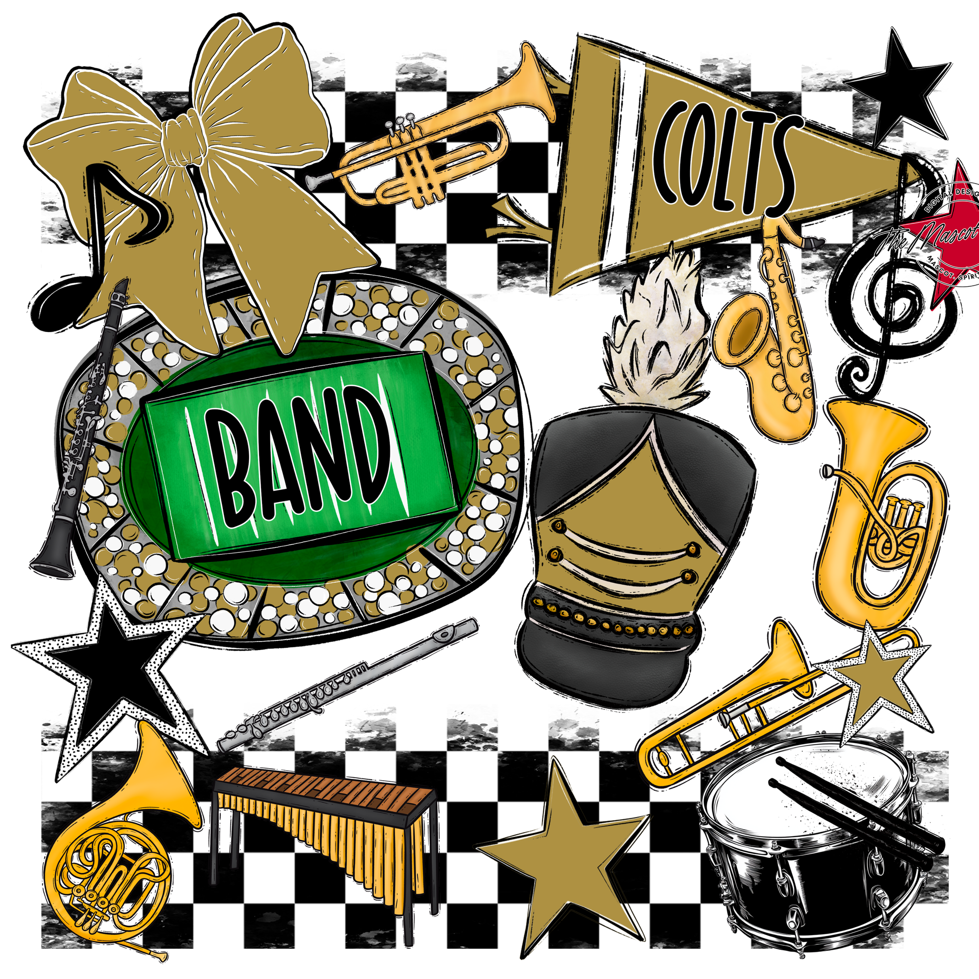 Colts Checkers Band Spirit Design-Gold