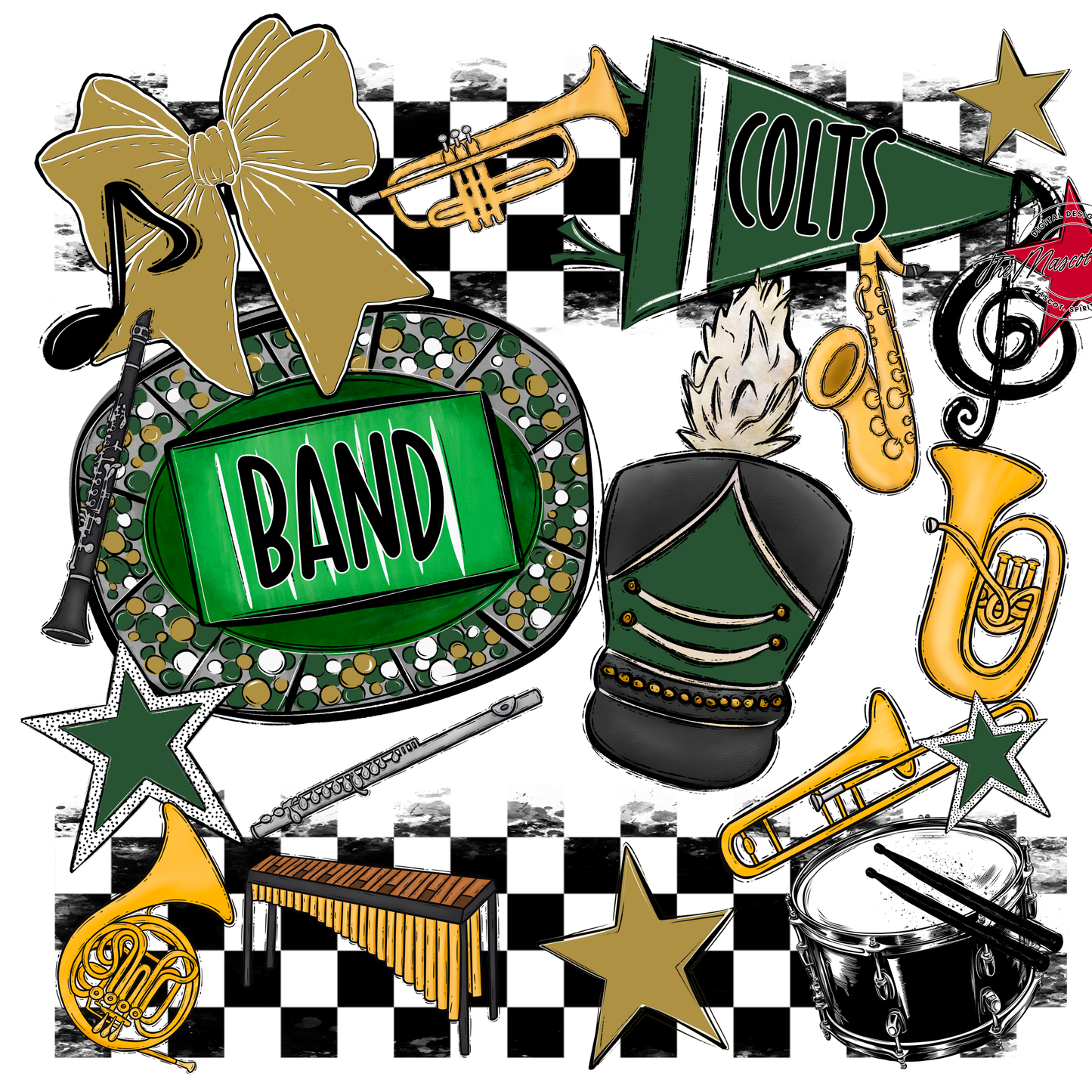Colts Checkers Band Spirit Design-Green-Gold