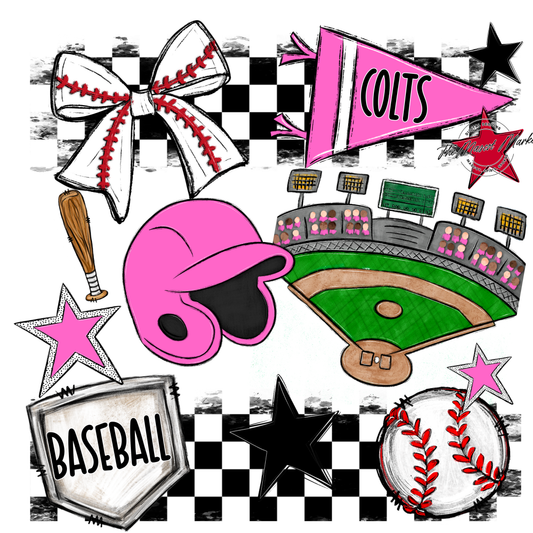 Colts Checkers Baseball Spirit Design-Baby Pink
