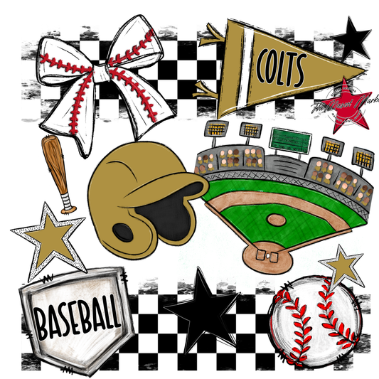 Colts Checkers Baseball Spirit Design-Gold