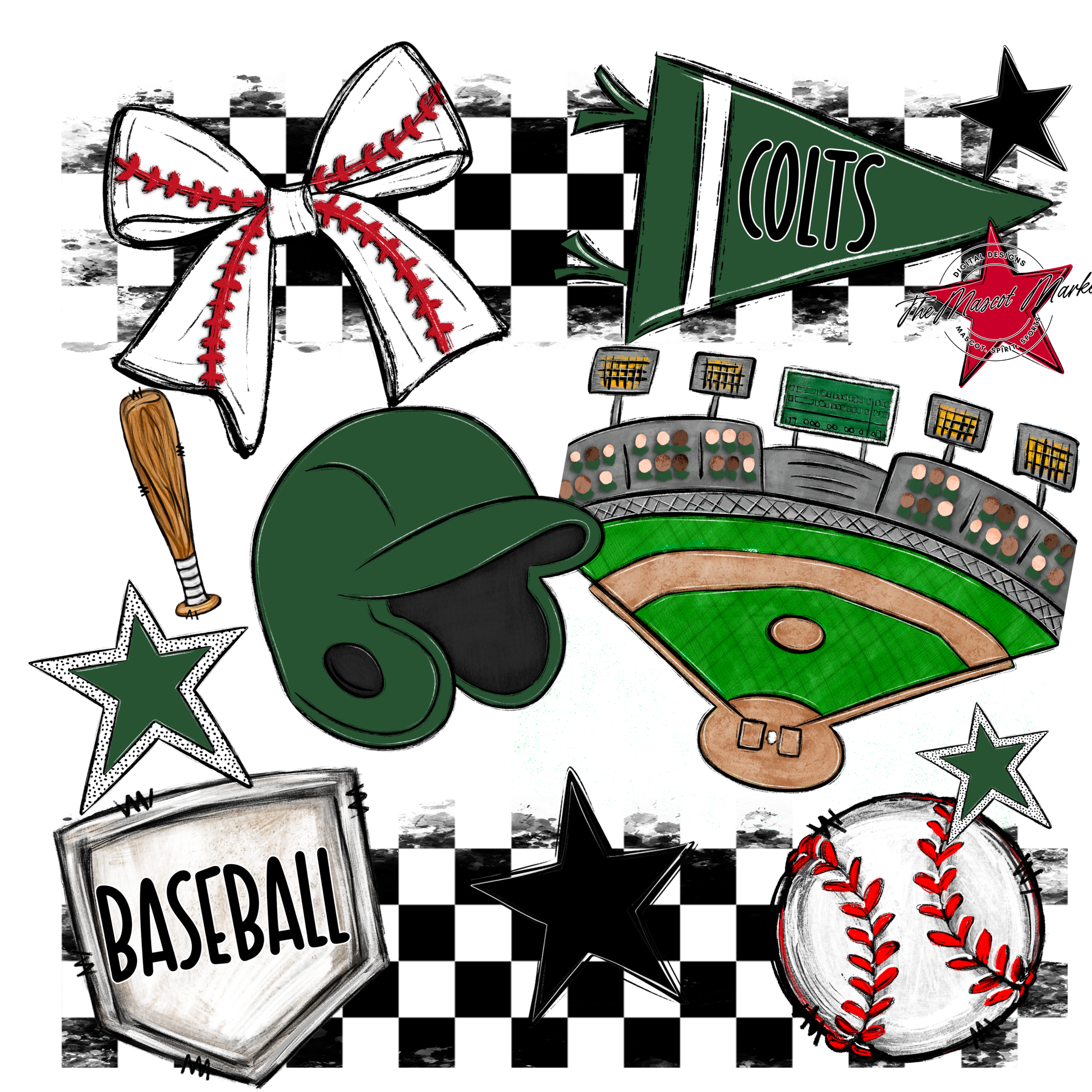 Colts Checkers Baseball Spirit Design-Green