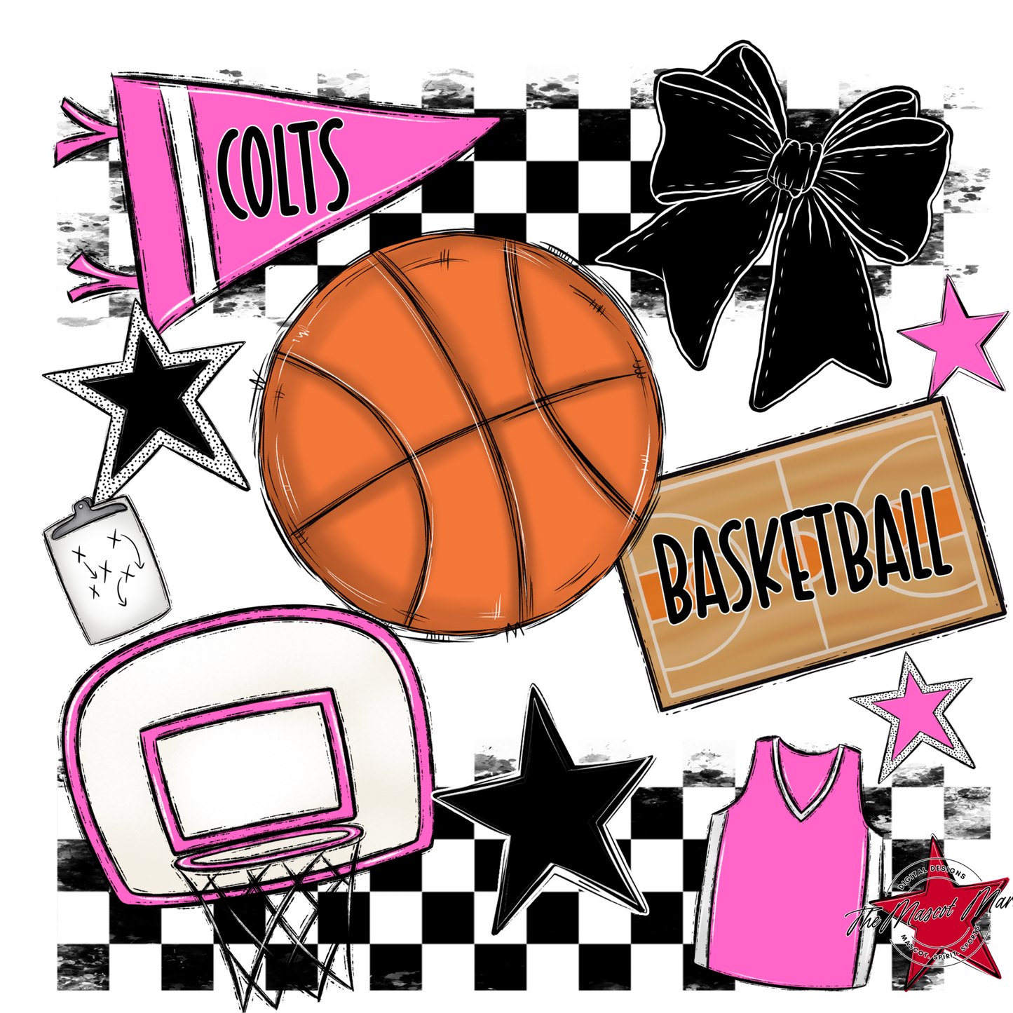 Colts Checkers Basketball Spirit Design-Baby Pink