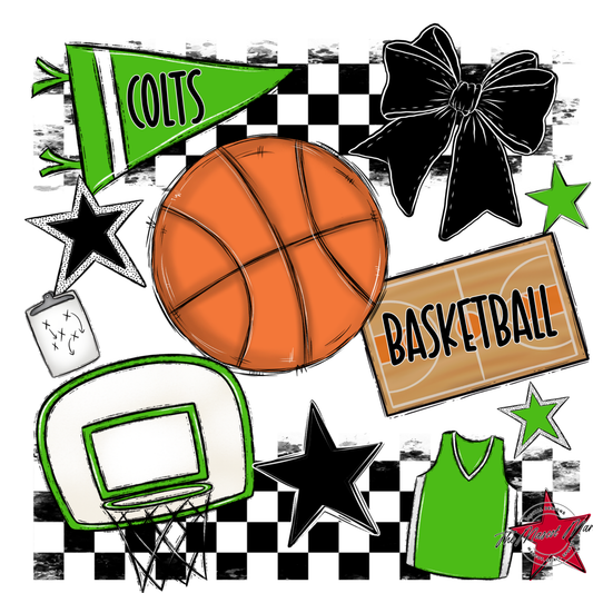 Colts Checkers Basketball Spirit Design-Bright Green