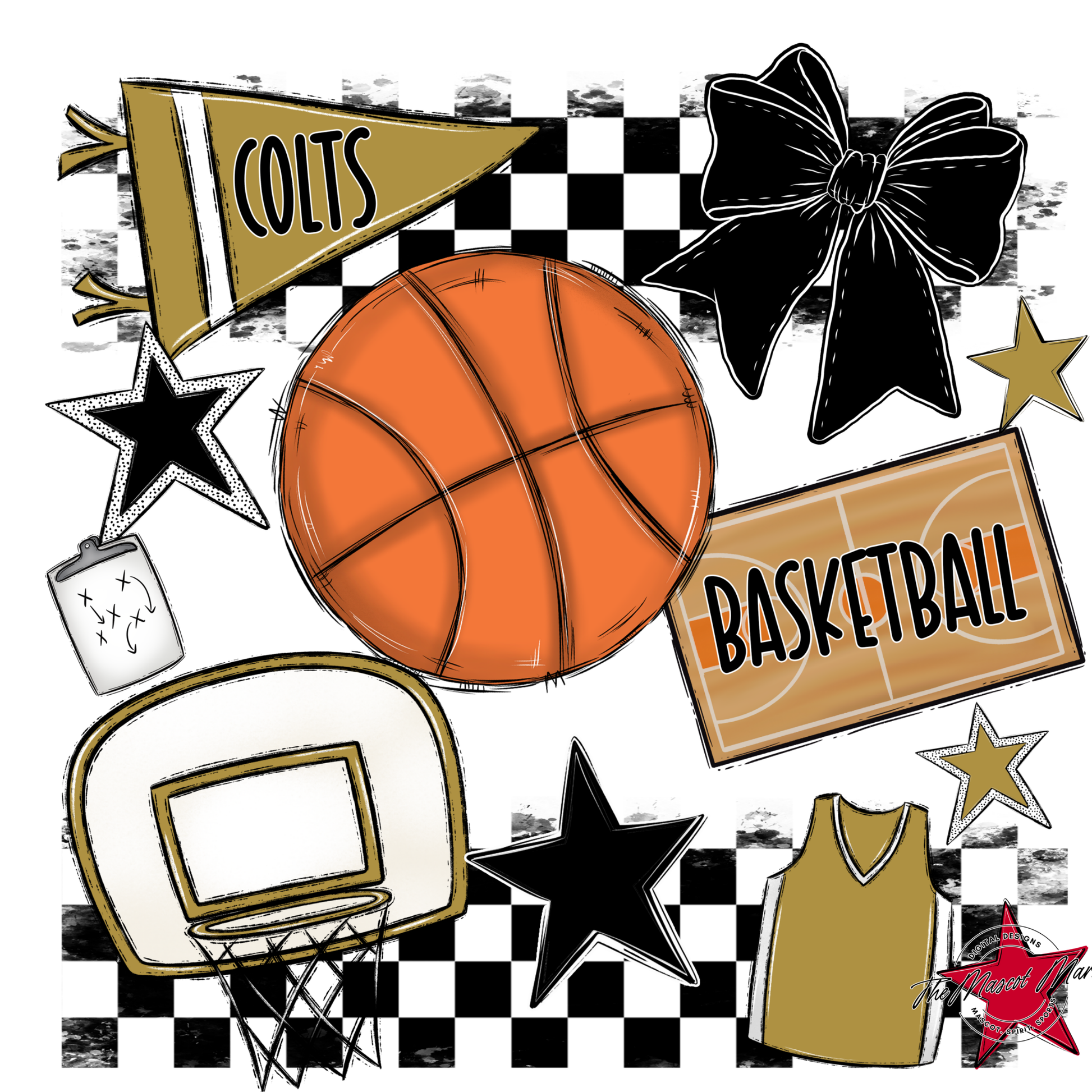Colts Checkers Basketball Spirit Design-Gold