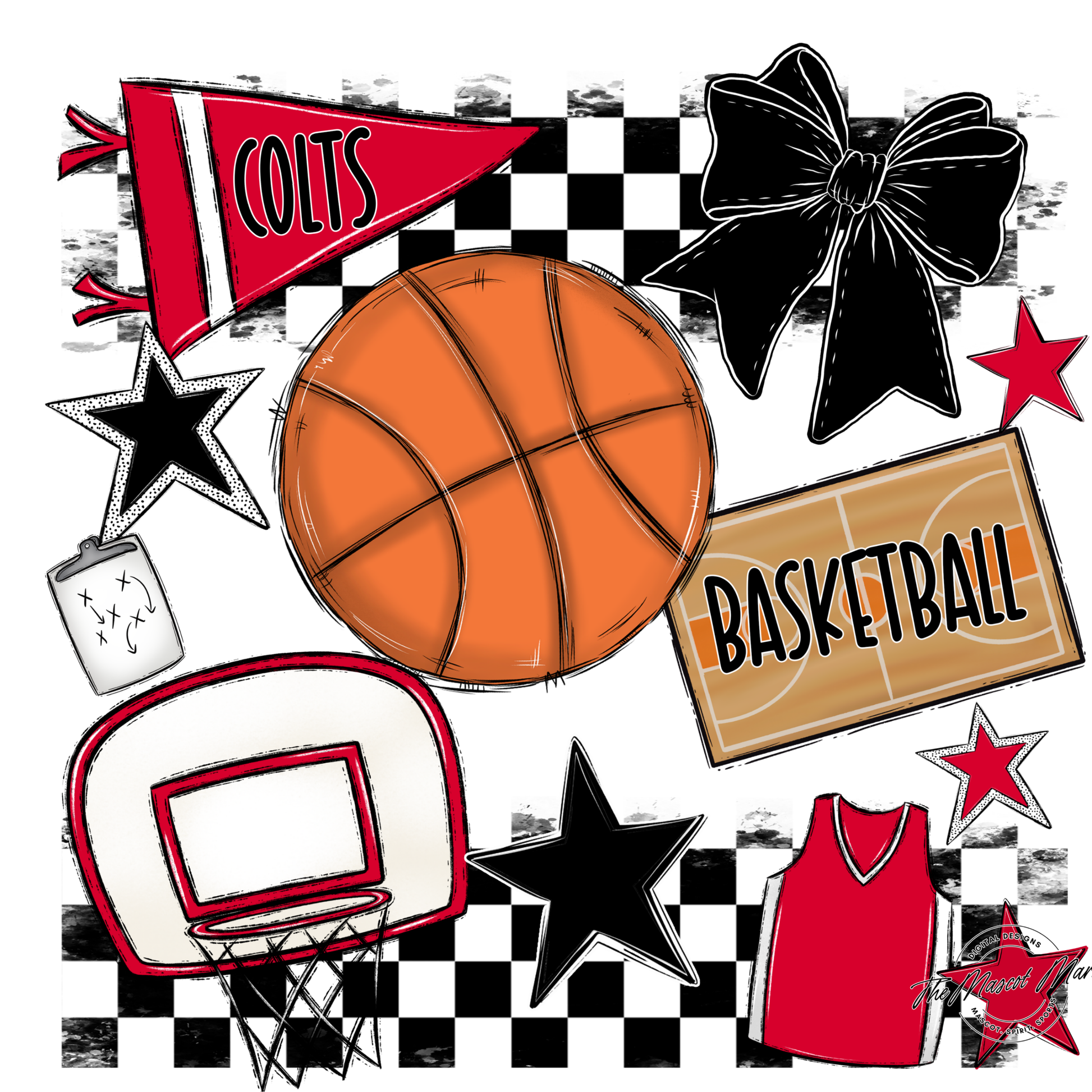 Colts Checkers Basketball Spirit Design-Red