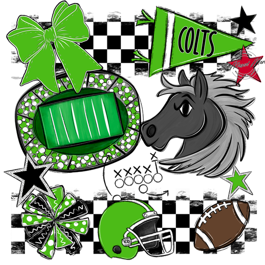 Colts Checkers Mascot Spirit Design-Bright Green