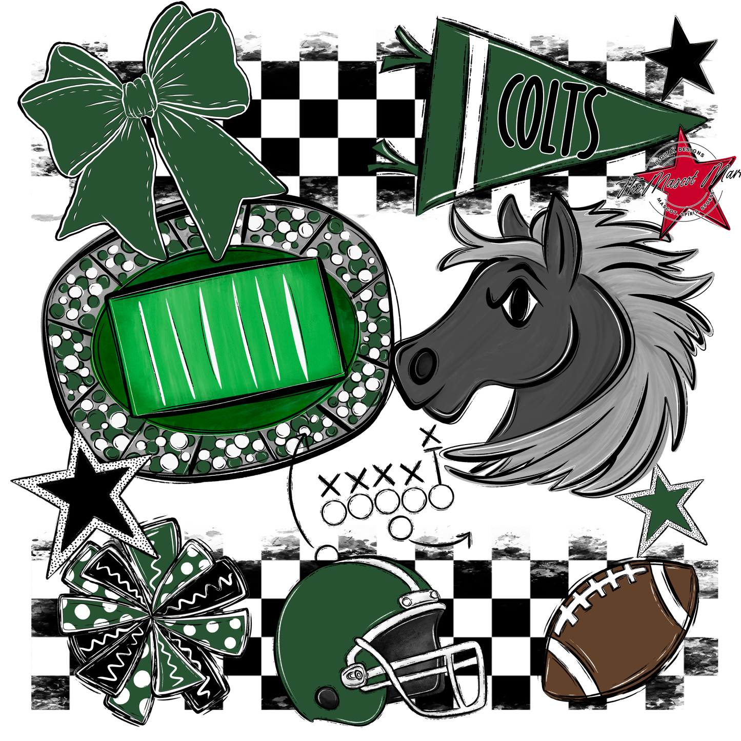 Colts Checkers Mascot Spirit Design-Green