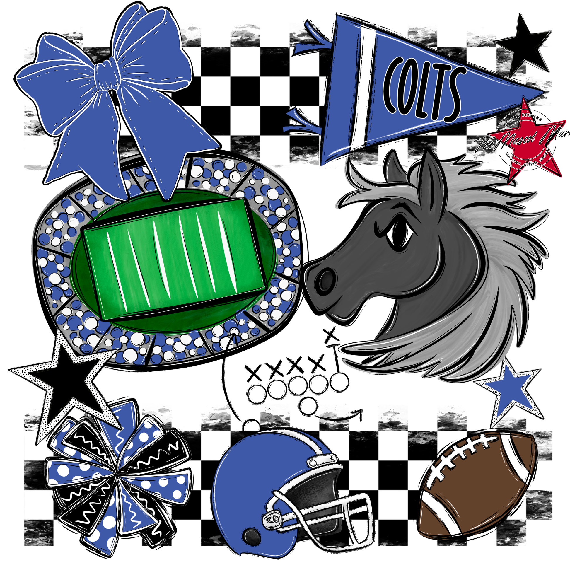 Colts Checkers Mascot Spirit Design-Off Blue