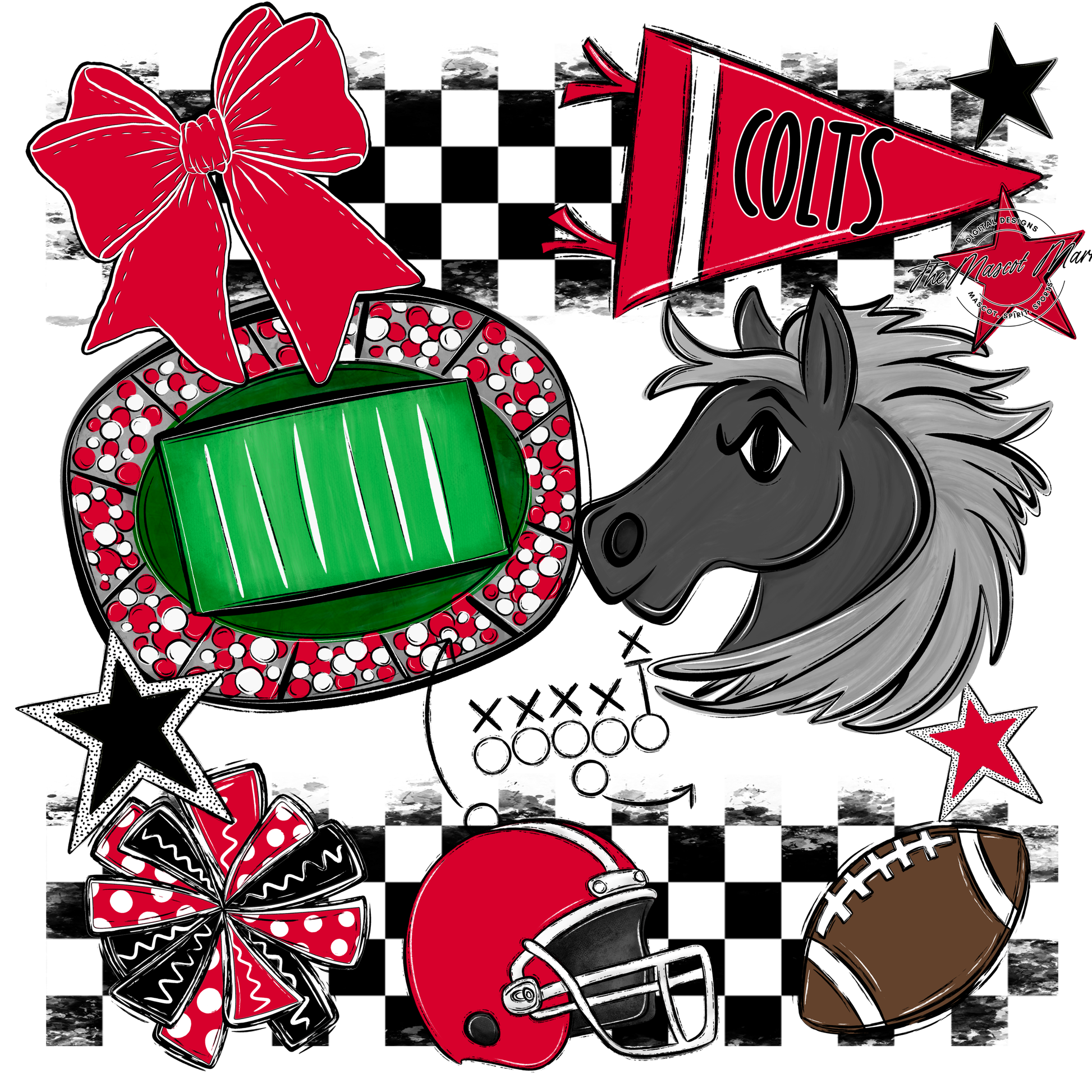 Colts Checkers Mascot Spirit Design-Red
