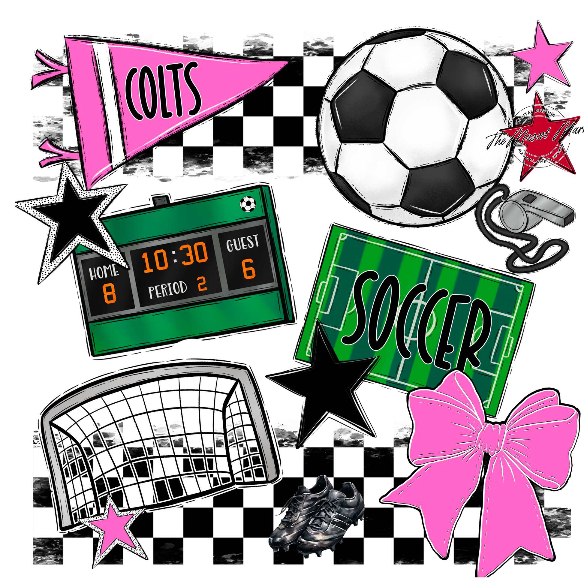 Colts Checkers Soccer Spirit Design-Baby Pink