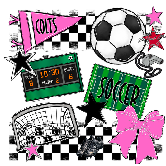Colts Checkers Soccer Spirit Design-Baby Pink