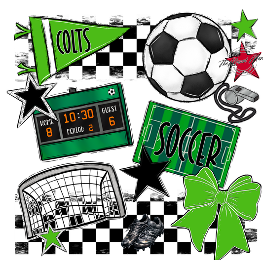 Colts Checkers Soccer Spirit Design-Bright Green