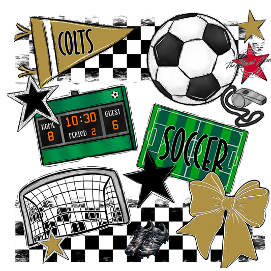 Colts Checkers Soccer Spirit Design-Gold
