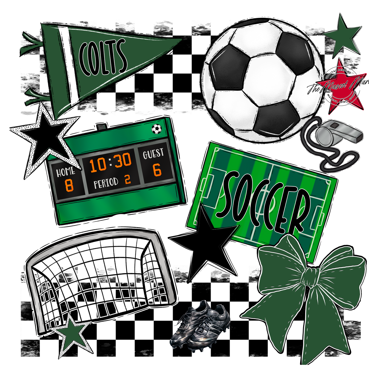 Colts Checkers Soccer Spirit Design-Green