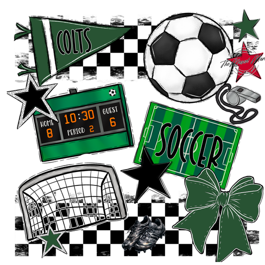 Colts Checkers Soccer Spirit Design-Green