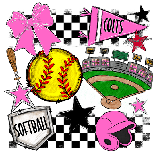 Colts Checkers Softball Spirit Design-Baby Pink