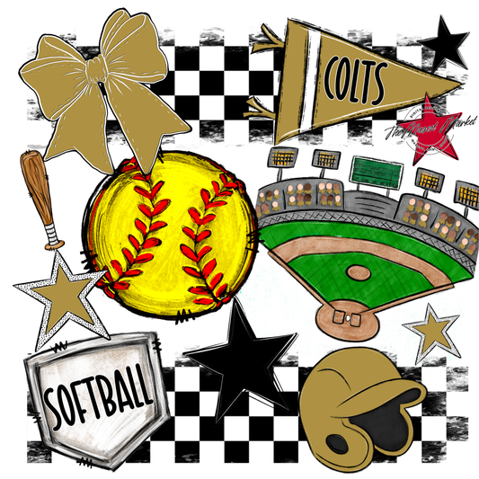 Colts Checkers Softball Spirit Design-Gold
