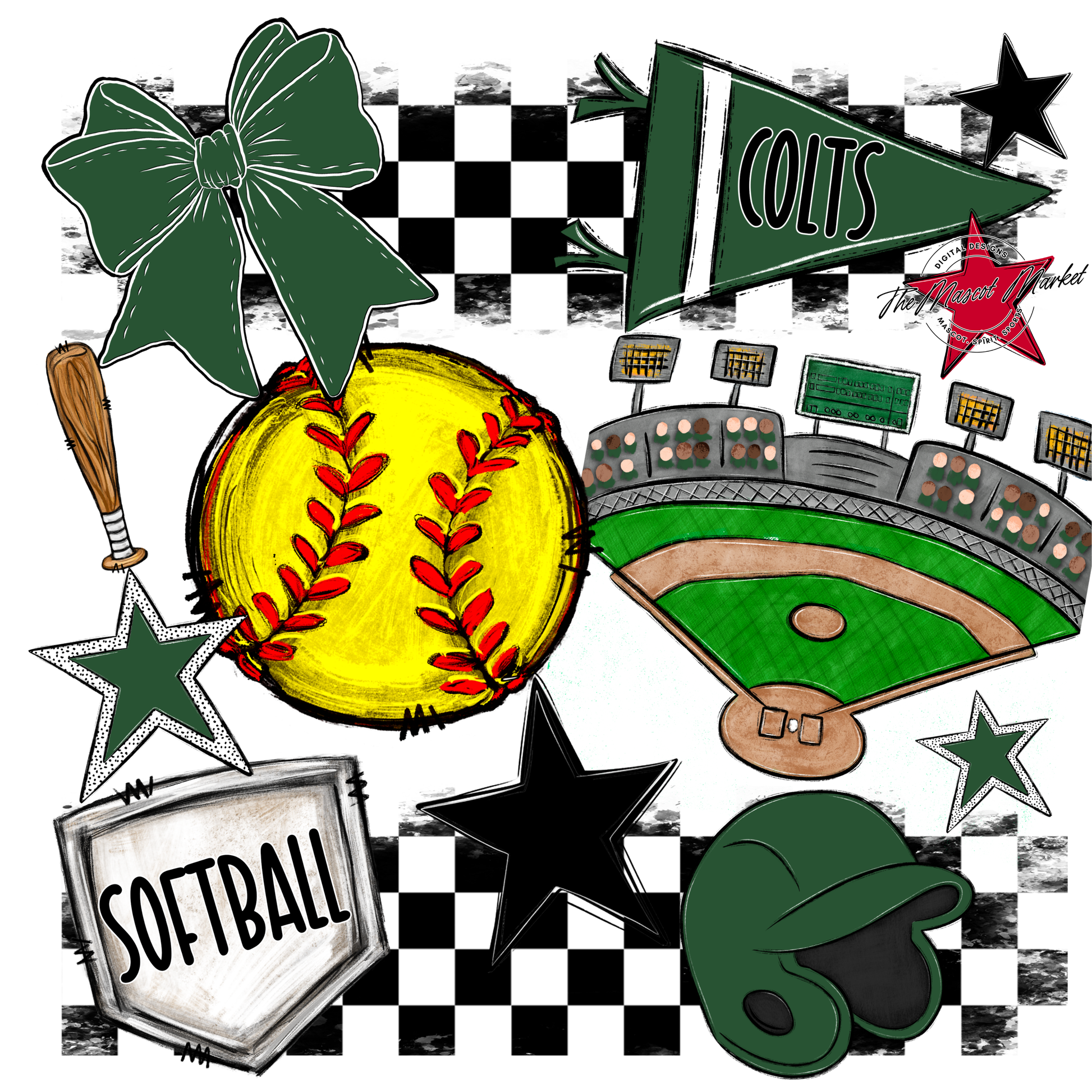 Colts Checkers Softball Spirit Design-Green