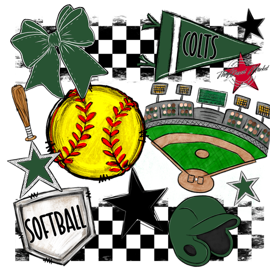 Colts Checkers Softball Spirit Design-Green