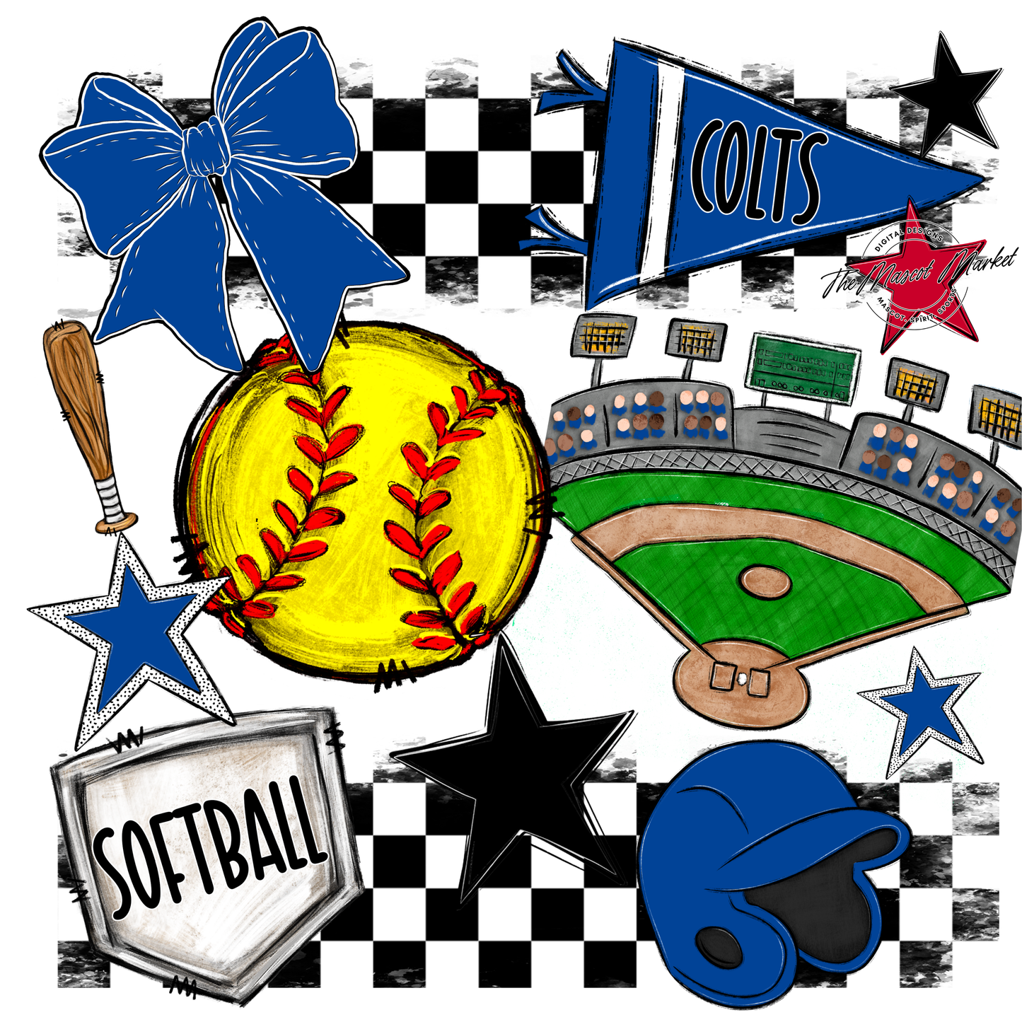 Colts Checkers Softball Spirit Design-Off Blue