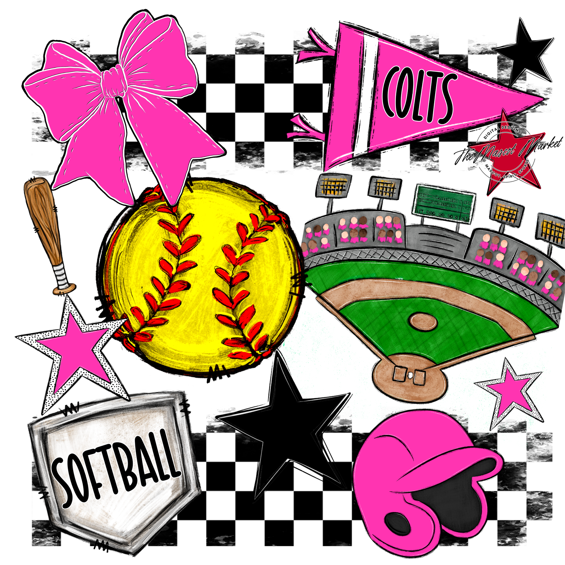 Colts Checkers Softball Spirit Design-Pink