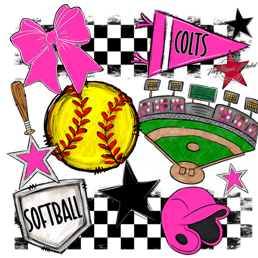 Colts Checkers Softball Spirit Design-Pink