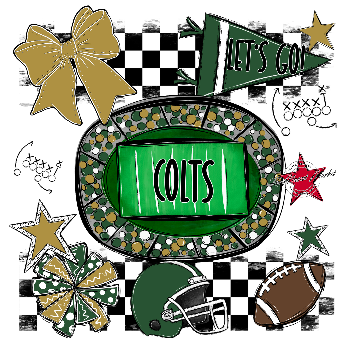 Colts Checkers Spirit Design-Green-Gold