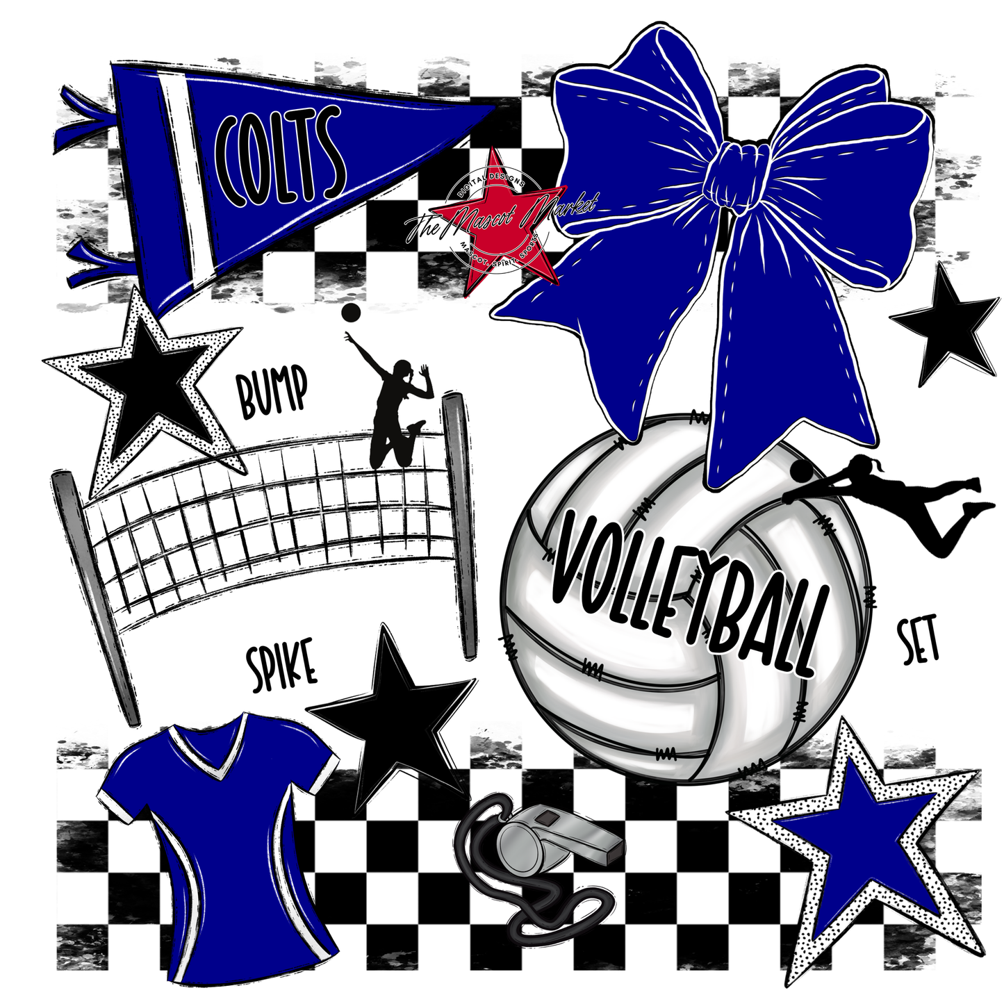 Colts Checkers Volleyball Spirit Design-Blue