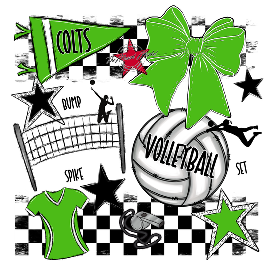 Colts Checkers Volleyball Spirit Design-Bright Green