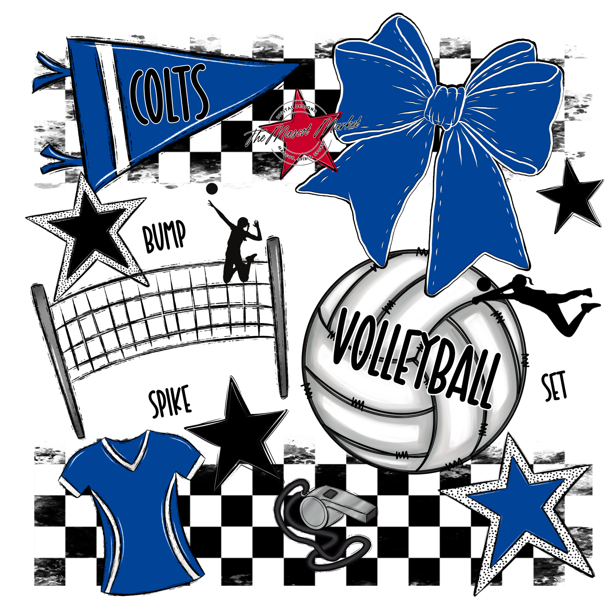 Colts Checkers Volleyball Spirit Design-Off Blue