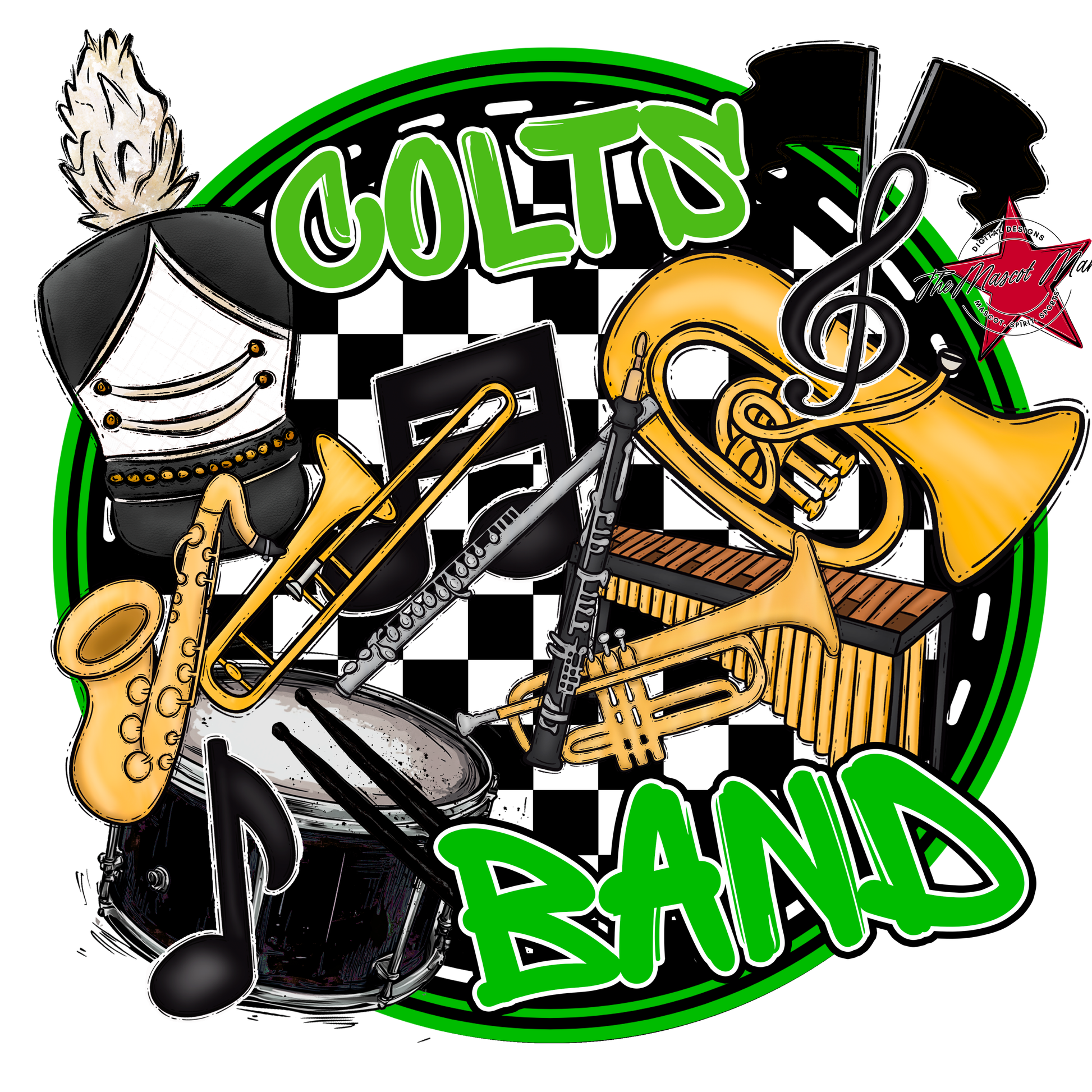 Colts Circle Band Design-Bright Green